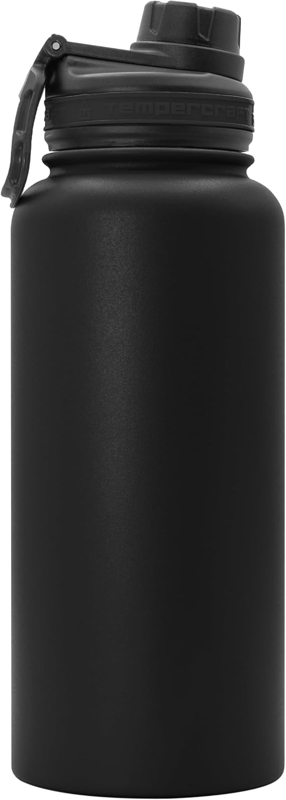 Tempercraft 32 oz Vacuum Insulated Sport Bottle w/Laser Engraved Customization Options - Stainless Steel, Double-Walled, Wide Mouth (Black - Blank)