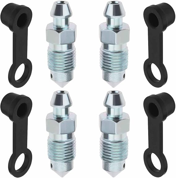 4 Pcs M8x1mm Bleed Screw Set for Disc Brake Caliper - Includes Dust Cap & Galvanized Metal Screws - Compatible with Motorcycle and Car Brake Pumps