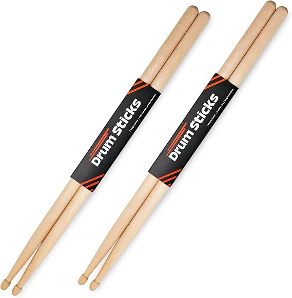 2 Pairs Drum Sticks 5A, Professional Classic Maple Wood Drumsticks, Wood Tip for Acoustic Drums or Electronic Drums, Adults, Kids and Beginners (2Pairs) (2 Pairs)