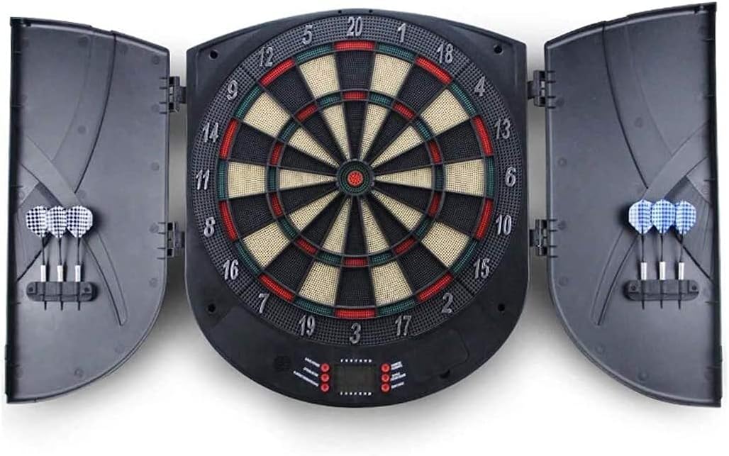17 Inch Dart Board Set with Cabinet, Electronic Soft Tip Dartboards Game Room Dart Board Set LCD Display with 6 Darts