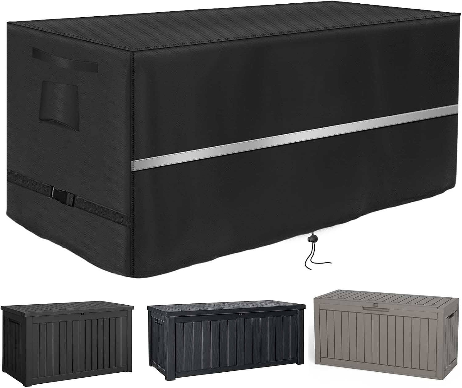 Deck Box Cover Heavy Duty Waterproof Deck Box with Handle, Outdoor Large Storage Box Cover Patio Rectangular Bench Covers (60 x 34 x 35 inch)