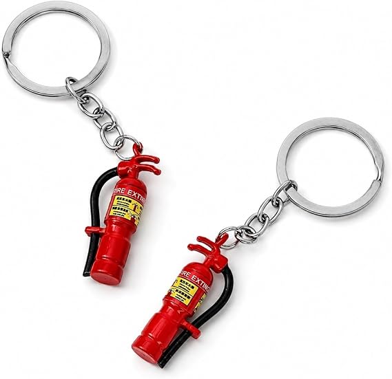 LOGOFUN 2PCS Mini Fire Extinguisher Keychains Stainless Steel Charms | Metal Extinguisher Charms For Keys, Bags, Firefighter Gifts And Graduation Keepsakes