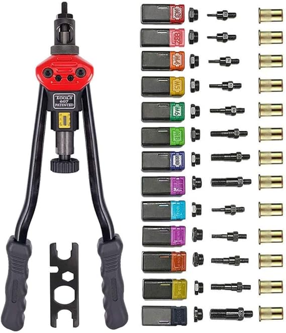 16Hand Rivet Nut Tool,Professional Rivet Nut Setter Kit with 13 Mandrels(M3 M4 M5 M6 M8 M10 M12 SAE 8-32,10-24, 1/4-20, 5/16-18, 3/8-16,1/2-13)And 125 PCS Rivets Nuts