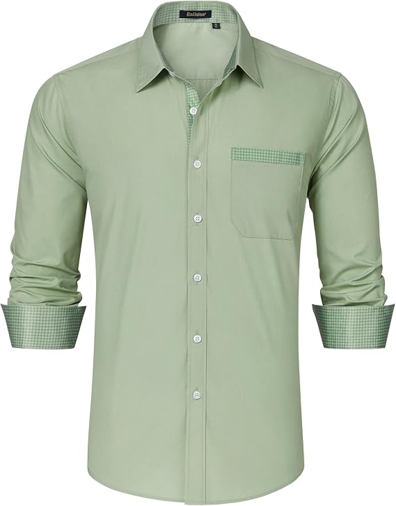 Enlision Dress Shirt for Men Button Down Long Sleeve Shirt Business Casual Inner Contrast Collar Wedding Shirts Regular Fit