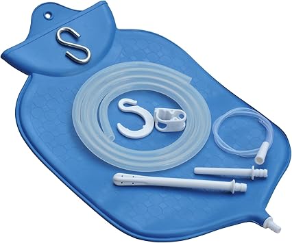 Enema Bag Kit for Colon Cleansing with Platinum Cured Silicone Hose 4 Quart, Open Top - Blue