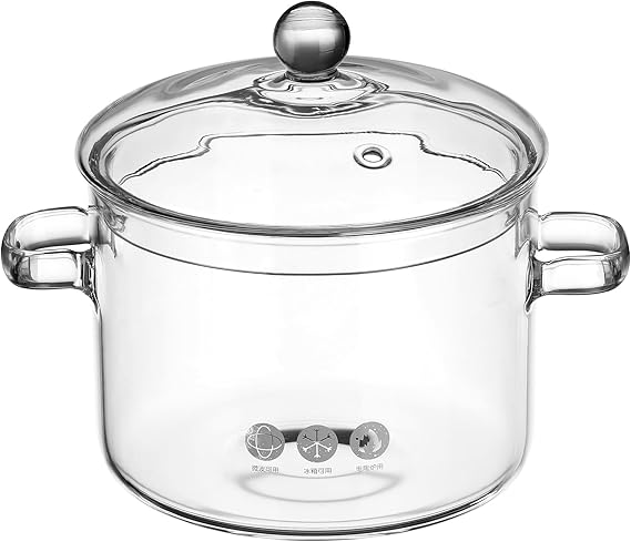 GANAZONO Glass Cooking Pot with Lid Heat Resistant Borosilicate Soup Pot Two-Eared Instant Noodle Bowl 8.26 X 7.08 X 6.29 Inch Household Clear Cooking for Stovetop Use