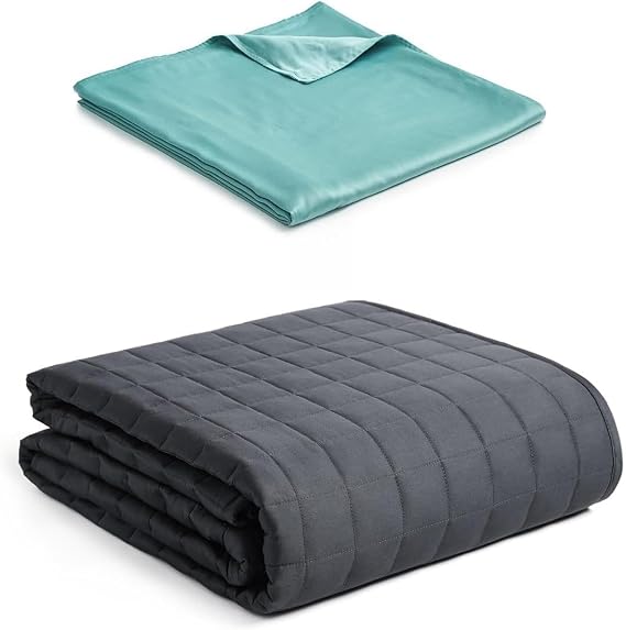 YnM Exclusive 15lb Weigthed Blanket with Cooling Rayon Duvet Cover Bundle, Ideal for on Queen/King Bed(60x80 Inches)
