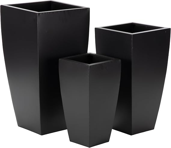 Deco 79 Metal Indoor Outdoor Planter with Tapered Base, Set of 3 20", 25", 30"H, Dark Gray