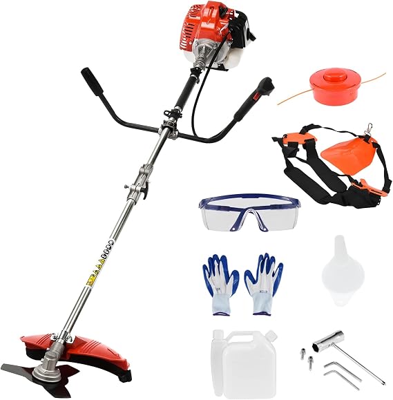 Weed Wacker Gas Operated, Gas String Trimmer, 52-cc 2-Cycle, Straight Shaft Grass Trimmer, 2 in 1 Cordless Hedge Trimmer Brush Cutter Weed Eater, Backpack Lawn Trimmer for Garden Yard Weeding Work Red