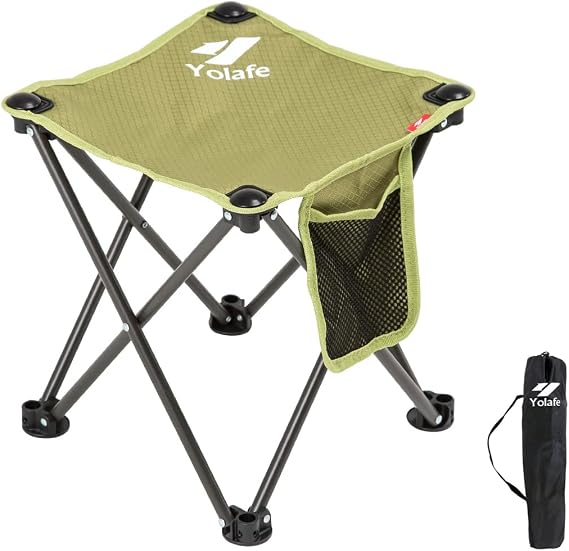 Camping Stool, Lightweight Sturdy Portable Stool with Side Pocket,Sets Up in 1 Seconds, Folding Stool for Camping, Fishing, Hiking, Camping Stools for Adults with Carry Bag