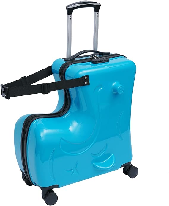 20 inch Children's Ride-On Trolley Luggage, Portable Children's Trolley Box with 4 Universal Wheels, Combination Locks and Security Belts Unisex Waterproof Travel Suitcase for 6-12 Years Old Kids