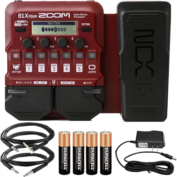 Zoom B1X Four Bass Multi-Effects Processor Pedal with cables and power supply Accessory Kit