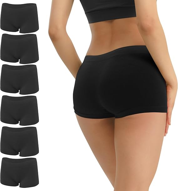 Allxwek Spandex Shorts Womens Boy Shorts Seamless Underwear Ladies Microfiber Panties for Women 6 Pack 3908 BL 2XL/3XL