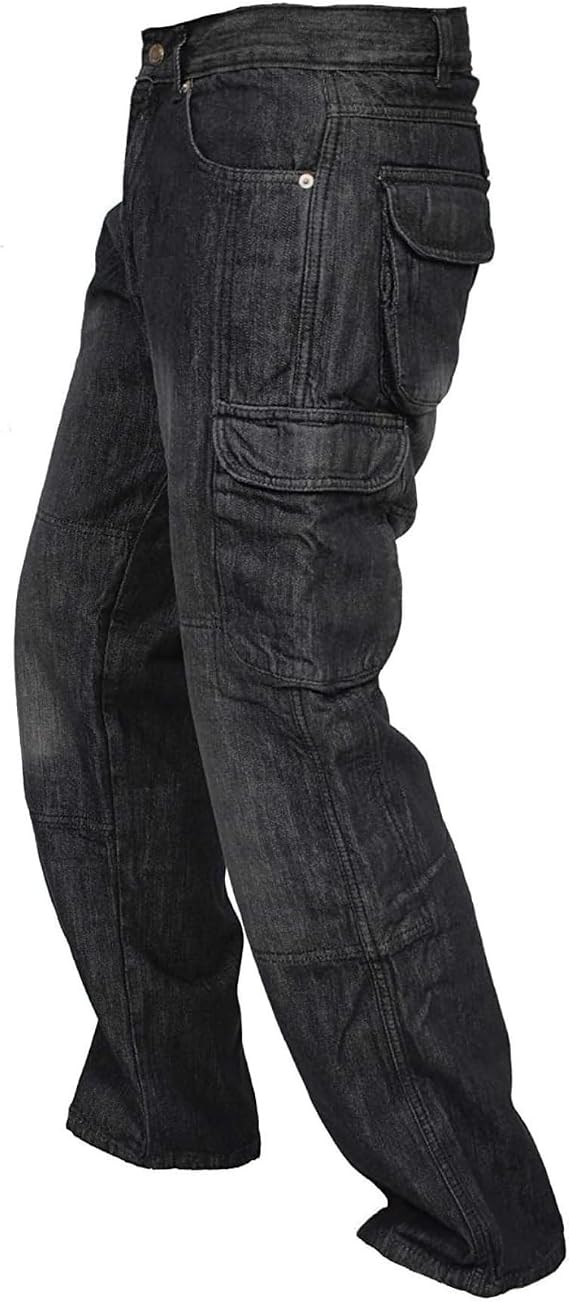 Rider Protec Mens Motorcycle Pants with Reinforced Aramid Lining Hip and Knee Protective Pads Motorbike Riding Jeans