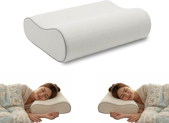 Memory Foam Pillow Ergonomic Neck Support, Contour Cervical Pillow for Side Back and Stomach Sleepers, Adjustable Height Slow Rebound Foam, Breathable Washable Cover Bed Pillow