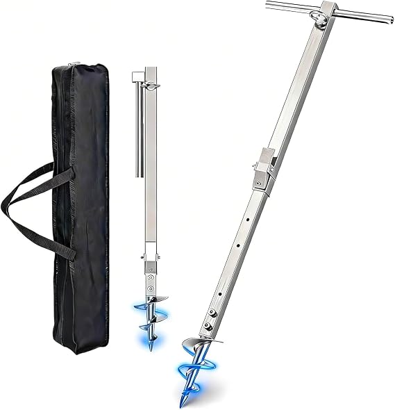 22" 44.5" Screw-in Sand Anchor Pole, One-Piece Non-Welded Auger, 304 Stainless Steel, Self-Locking Nuts - Heavy Duty Shallow Water Anchor for Boat, Jet Ski, Kayak, Pontoon, PWC