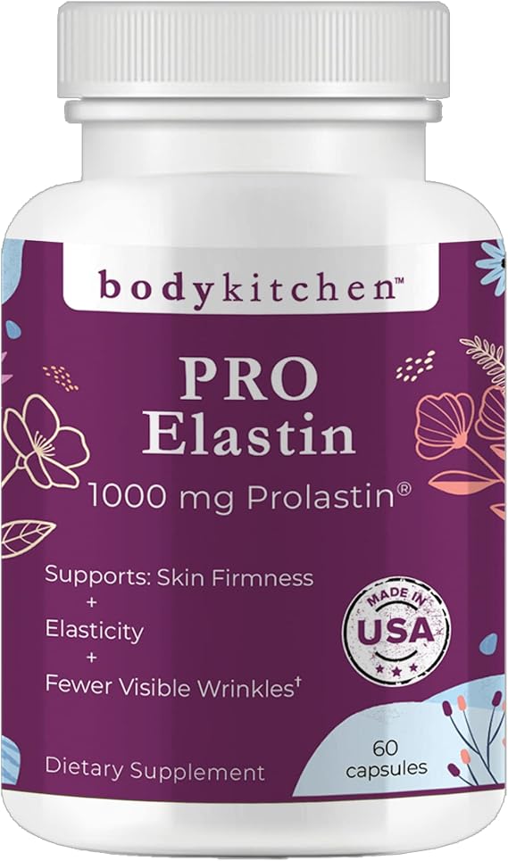 Body Kitchen Pro Elastin Peptides Skin Tightening Formula Supplement | Pure Marine-Derived from France, Boosts Elastin & Collagen, Skin Tightening Formula, Elasticity & Healthy Aging, Made in USA