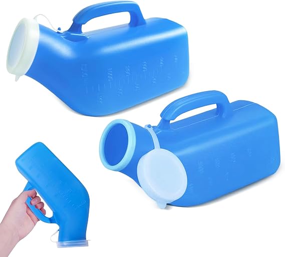 Urinal Bottle, 2Pack Male Portable Travel Pee Bottles, 1200ml Spill Proof Urinary Chamber, Thick Pee Bottle with Lid for Home Hospitals Emergency and Travel (Blue)