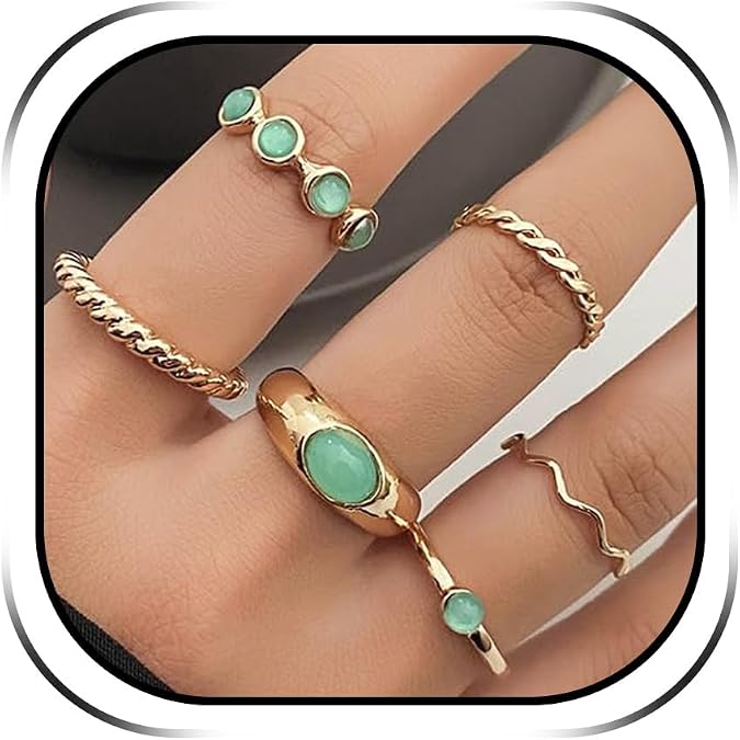 Gold Turquoise Rings Stackable Knuckle Thumb Rings Western Statement Jewelry Women Trendy