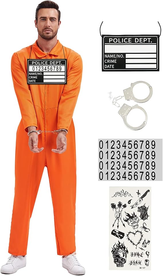 Prisoner Jumpsuit Men Orange Prison Set Inmate Costume