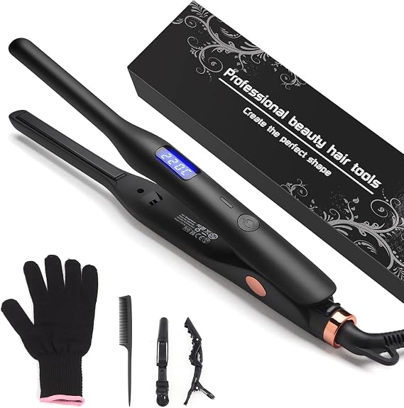 3/10" Pencil Flat Iron with 13 Temp Setting Ceramic Small Hair Straightener | Small Flat Irons for Short Hair, Beard and Pixie Cut, Mini Hair Straightener Include Glove