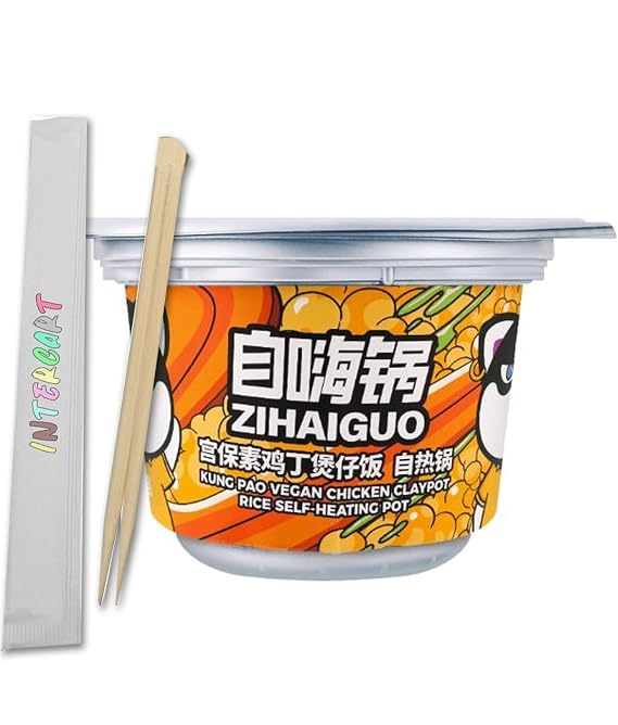 Vegan Chicken Kung Pao, Zi hai guo Rice Self heating Claypot, Free INTERCART CHOPSTICK - 6oz (pack of 1)
