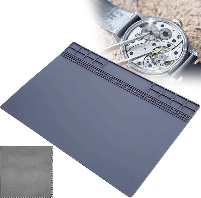 Watch Repair Mat, Heat Resistant Silicone Work Mats 932F with Screw Position for Soldering, Wristwatch Repair Table Mat, Watchmaker Tools
