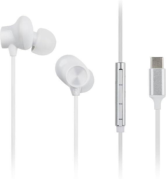Panasonic RP-TCM225DEW USB-C Earphones, In-Ear Earbuds, Wired Headphones with Built-in Mic & Remote, Powerful Bass, Customisable Fit, 1.2m Cable, White