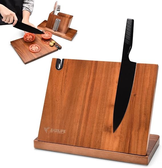 Magnetic Knife Block for Kitchen Countertop Double-Sided Strong Knife Magnet Holder, Wooden Magnetic Knife Holder Stand for Chef Knives, Space-Saving Knife Organizer for Home & Professional Kitchens