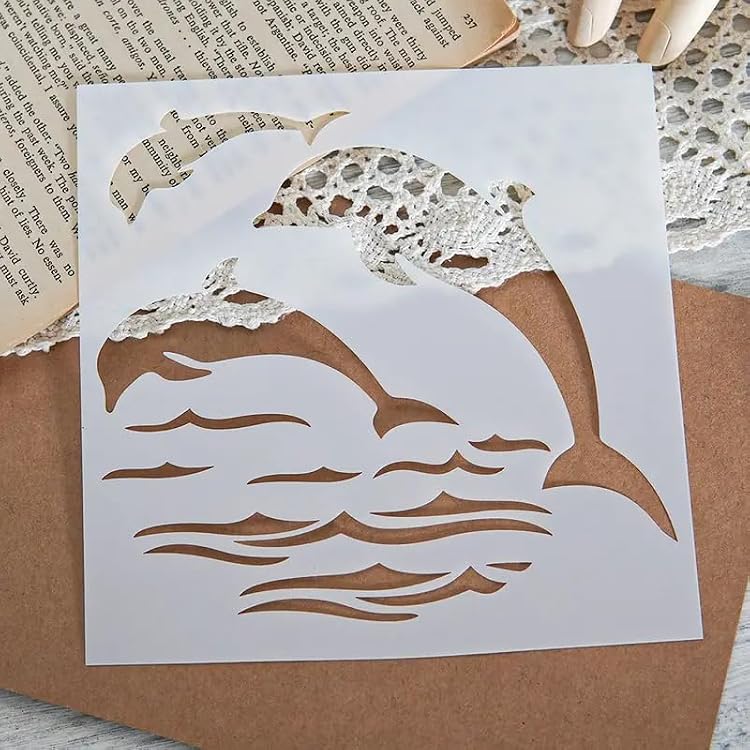 Ocean Dolphin Wall Stencils Template Reusable Spray PaintStencils for Craft Painting On Wood Craft Canvas Walls Wood Furniture Decorations DIY Scrapbooking