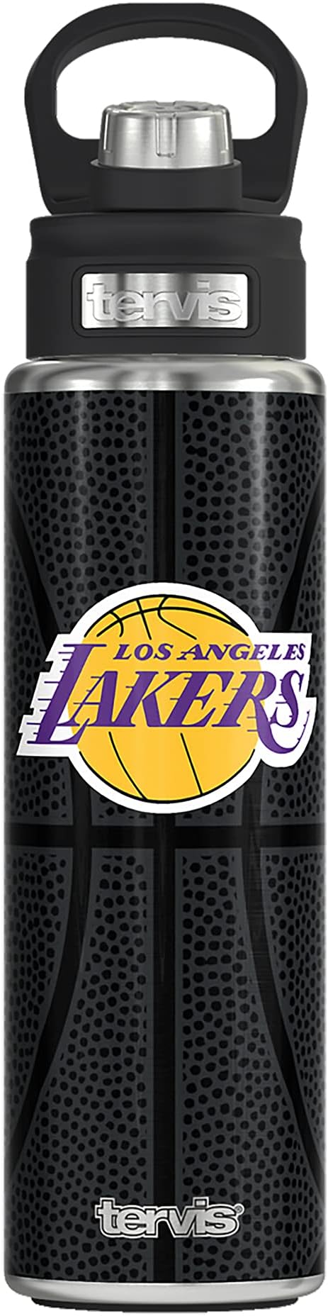 Tervis NBA Los Angeles Lakers Leather Triple Walled Insulated Tumbler, 24oz Wide Mouth Bottle, Stainless Steel
