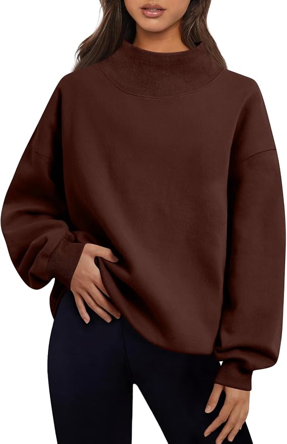 Women Mock Neck Sweatshirt Casual Fleece Oversized Sweatshirt Winter Long Sleeve Cozy Crewneck Sweatshirts