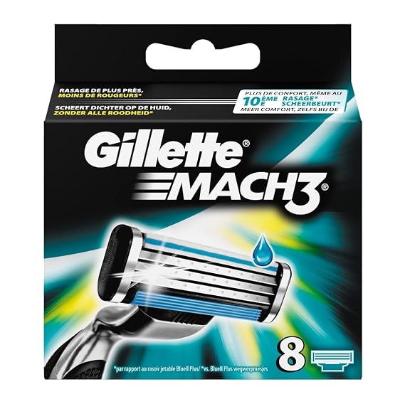 Gillette Mach3 Razor Blades for Men with Stronger-Than-Steel Blades, 8 Refills (Packaging May Vary)