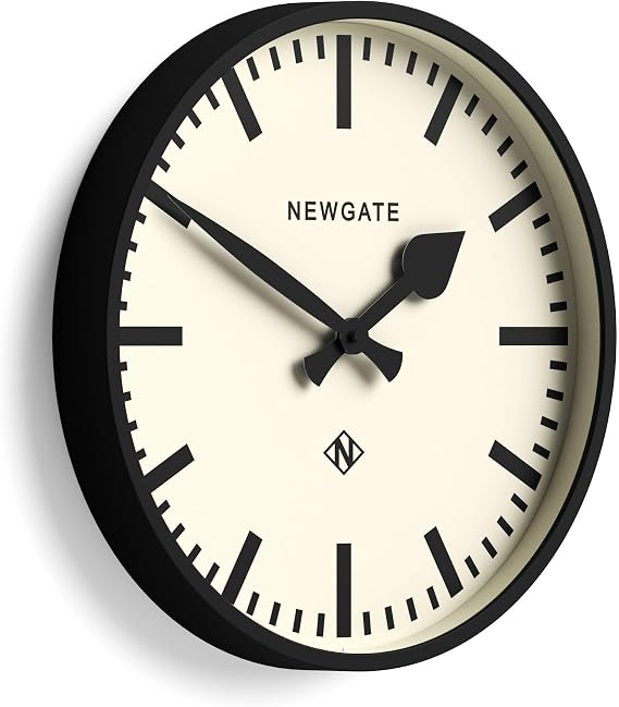 NEWGATE Number Three Railway wall Clock | Retro Inspired Modern Station Clock | 15" | Black | Marker dial | Mid-Century Style for Kitchen, Living Room or Office