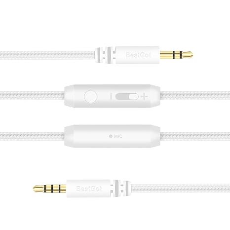 Audio cable with volume control 4.3ft for PS4 Controller, Headphones White