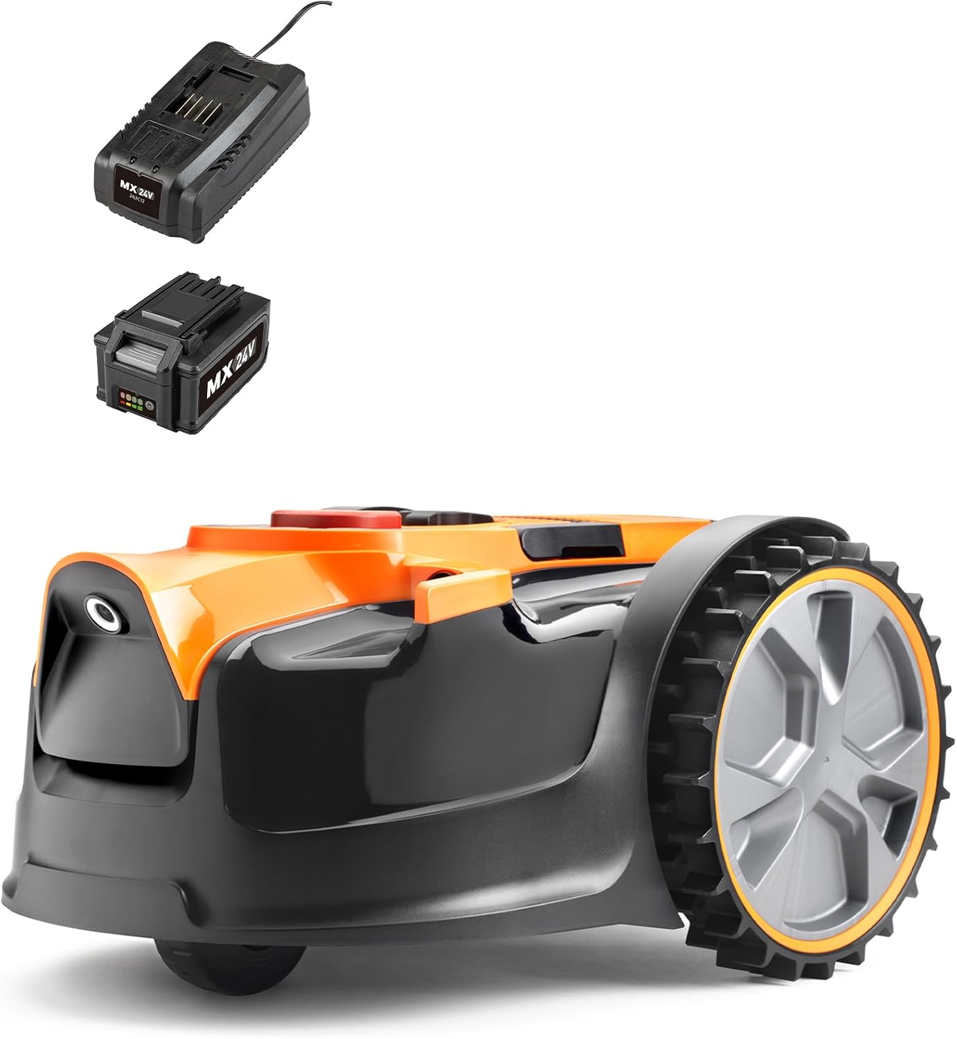 LawnMaster VBRM16 OcuMow™ Drop and Mow Robot Lawnmower with MX 24V 4.0Ah lithium battery and fast charger. No Boundary Wire, App or Outdoor Power Socket needed. For small to medium lawns up to 100m2