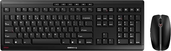 CHERRY Stream Desktop, Wireless Keyboard & Mouse Combo, 2.4 GHz Connection, Quiet Keys, Slim Design, Comfortable Writing, Battery-Powered, QWERTY, Black
