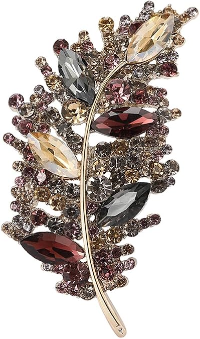 Rhinestone Leaf Brooches Pin Sparkling Leaf Lapel Pins Fashion Crystal Delicate Feather Brooches Big Large Leaf Brooches Clothing Bags Hats Jewelry for Men and Women
