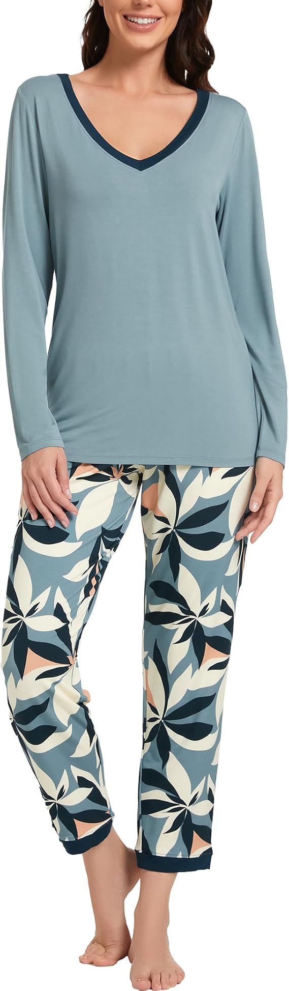 GYS Women's Bamboo Viscose Long Sleeve Pajamas Set
