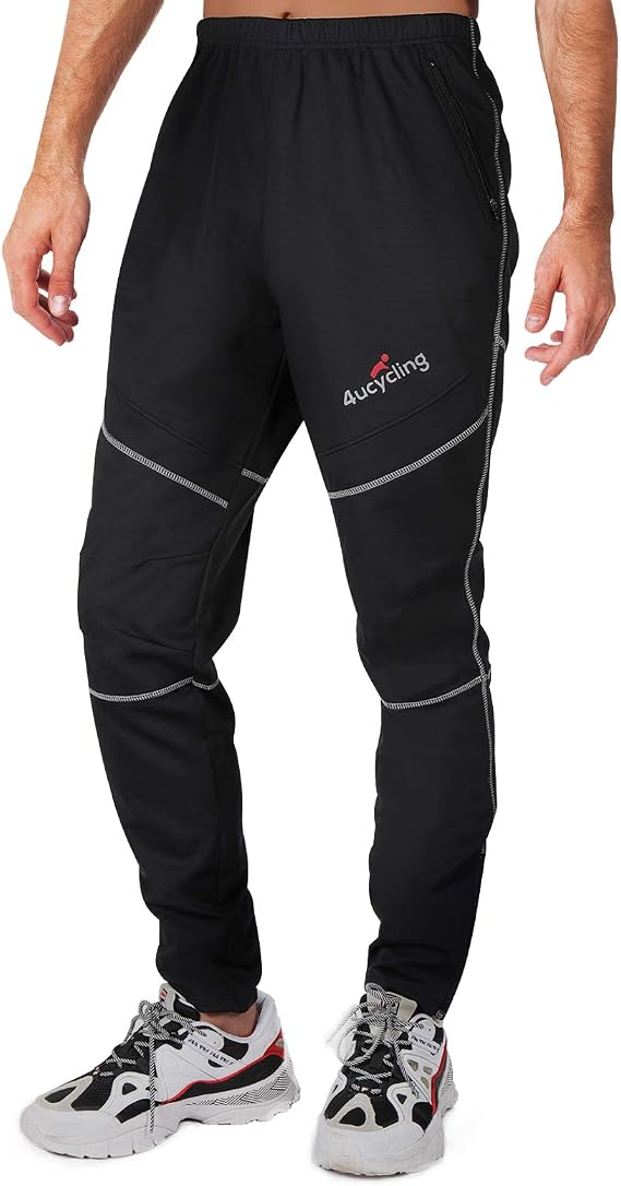 4ucycling Men's Mountain Bike Pants, Thermal Fleece Winter Cycling Windproof Running Pants for Cold Weather Riding Hiking