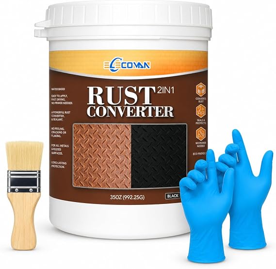 2-in-1 Rust Converter & Metal Primer, 35oz Black Water-Based paint for Metal, Rust Inhibitor Paint, Heat-Resistant Anti Rust Coating for Automotive Frames, Metal, Trailer, Marine, Industrial