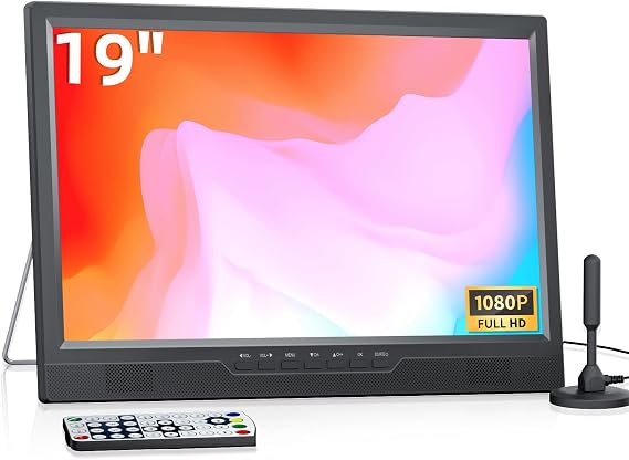 NORTHING 19.2" Portable TV with Antenna, 1080P LED Small TV | Kitchen TV with HDMI Input/AV Input/USB Port, Built-in Stand, for Camping Bedroom RV Patio Indoor Outdoor
