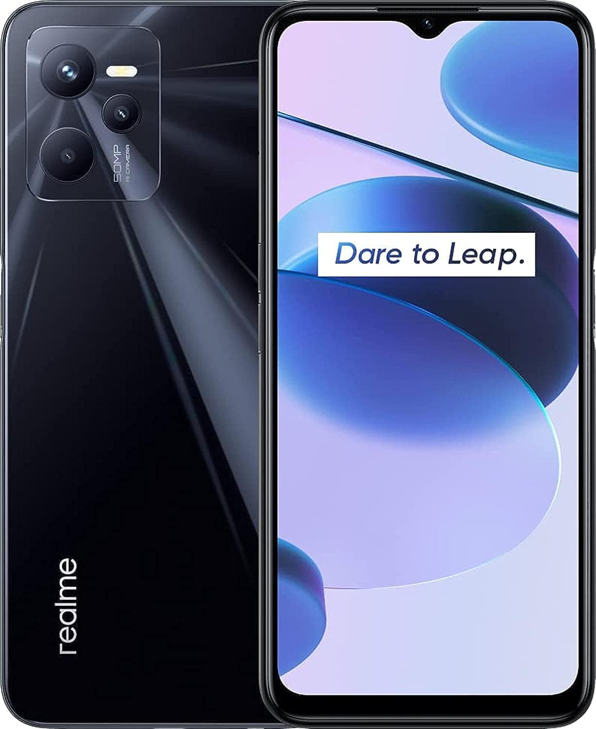 Realme C35 128GB 4GB RAM Factory Unlocked GSM Only | No CDMA - not Compatible with VerizonSprint | Bundle wFast Car Charger - Glowing Black
