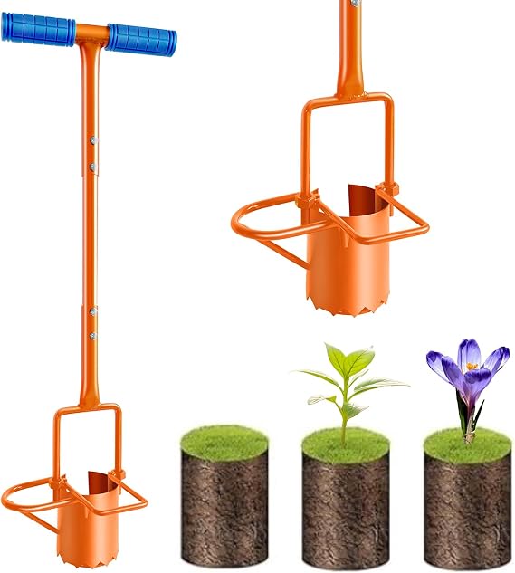 glorousamc Bulb Planter, Weeder, Sod Plugger, Flower Planting, Soil Sampler-5-IN-1 Lawn Tool and Garden Tool - Enhanced Bottom Edge for Easier Penetration, 33.5 Inch(A)