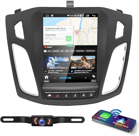 9.7 Double Din Car Stereo for Ford Focus 2012-2018 Android 13 HD Touchscreen Car Radio Receiver w/Wireless Carplay Android Auto Head Unit GPS Navi Bluetooth WiFi Mirror Link AHD Backup Camera, 2+32G