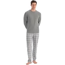 Waffle T-Shirt Trousers Pajama Set with Mountain Men's Sewing Detail, Knitted, Thermal