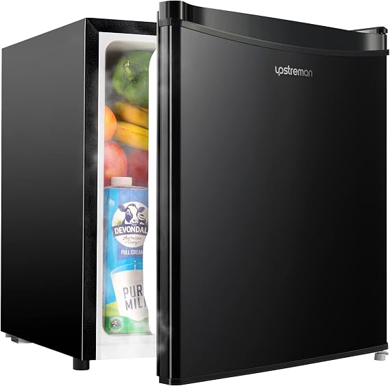 Upstreman 1.7 Cu.ft Mini Fridge with Freezer, Black-FR17 | Dorm Essentials, Adjustable Thermostat, Energy Saving, Low Noise, Compact Refrigerator for Dorm, Office, Bedroom