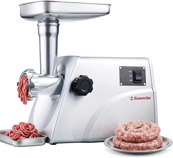 Sunmile SM-G33 Electric Meat Grinder - 1HP 800W Max Power - ETL Stainless Steel Meat Grinder Mincer Sausage Stuffer, Stainless Steel Blade and Plates and 1 Sausage Maker