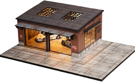 1:64 Diorama Garage Model, LED Parking Lot Display Case Adult Collectors | Old Factory Diorama, for 1:64 Diecast Cars Display, USB Lighting