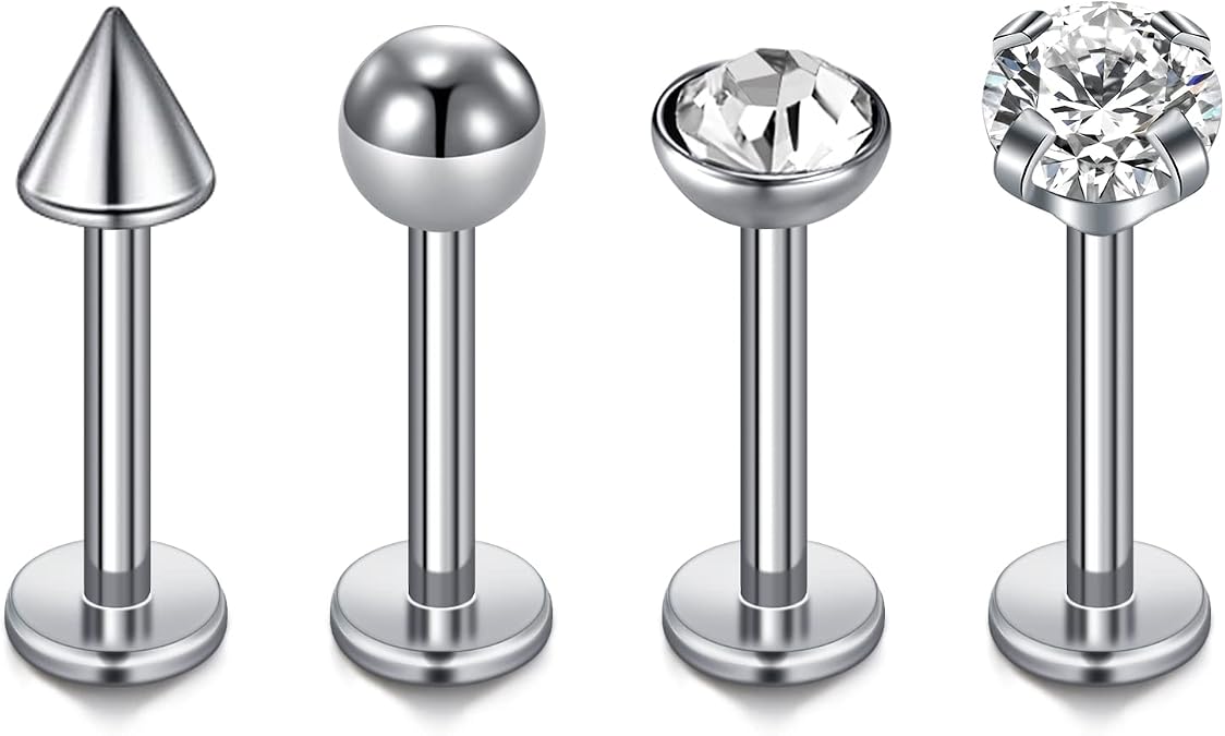 16g G23 Titanium Lip Rings for Women Labret Studs Monroe Medusa Piercing Jewelry Ball Spike CZ Top 6mm 8mm 10mm Helix Cartilage Tragus Earring Studs Piercing